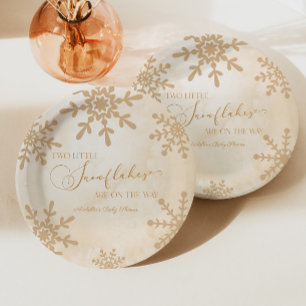 Two Little Snowflakes Winter Twins Baby Shower Paper Plate