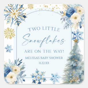 Two Little Snowflakes Winter Twins Baby Shower  Square Sticker