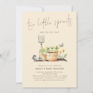 Two Little Sprouts Twins Garden Beige Baby Shower  Invitation
