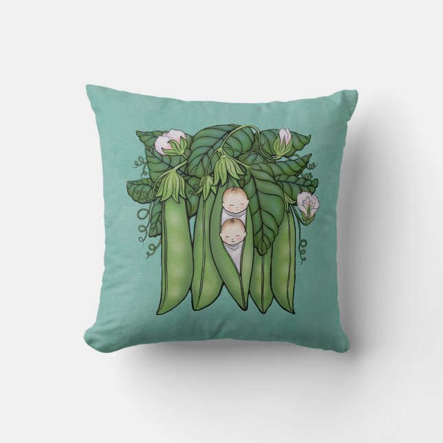 Two Little Sweet Peas Twins Multiples Throw Pillow (Front)
