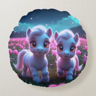 Two little sweet ponies round cushion