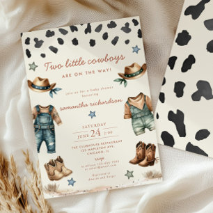 Two little twin cowboys on the way boy baby shower invitation