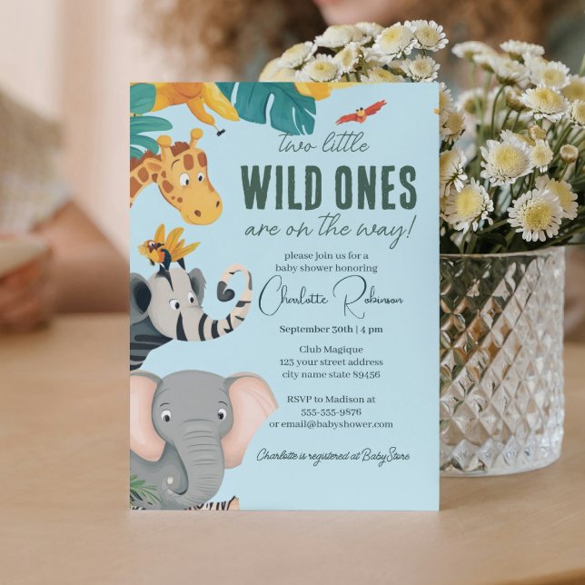 Two Little Wild Ones twins baby shower Invitation (Creator Uploaded)