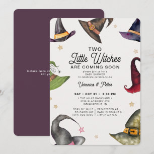 Two Little Witches Twin Girl Halloween Baby Shower Invitation
