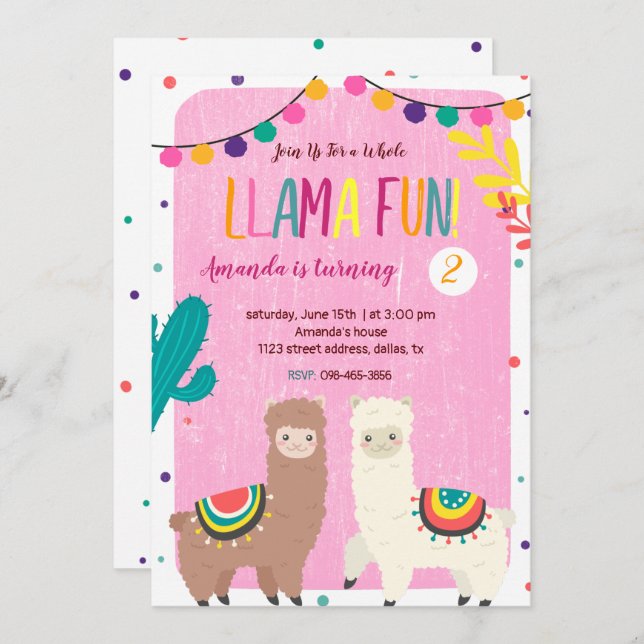 Two Llamas Birthday Invitation (Front/Back)