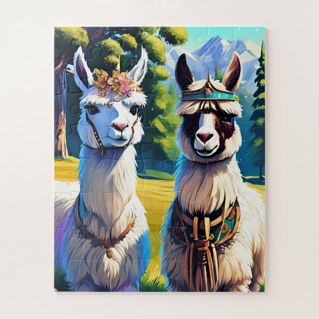 Two llamas stand side by side children's jigsaw puzzle (Vertical)