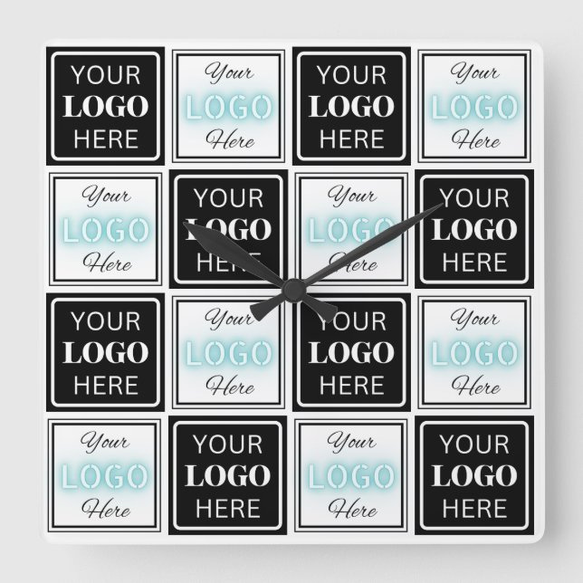 Two Logos Event White Simple Backdrop Square Wall Clock (Front)