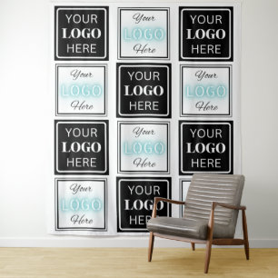 Two Logos Event White Simple Backdrop Tapestry