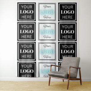 Two Logos Event White Simple Backdrop Tapestry