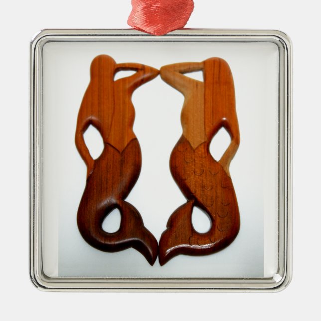 two lookout mermaids metal ornament (Front)