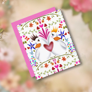 Two love birds hearts flowers Valentines Day