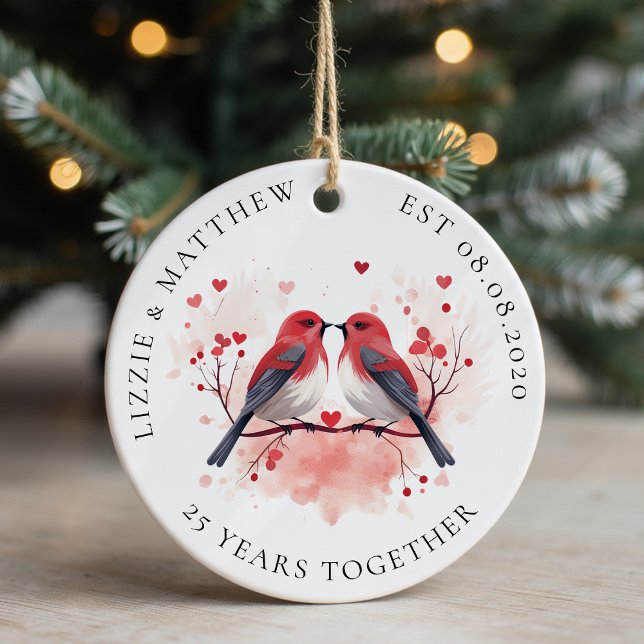 Two Love Birds Wedding Anniversary Photo Ceramic Ornament (Creator Uploaded)