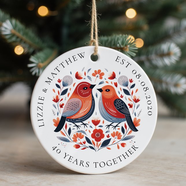 Two Love Birds Wedding Anniversary Photo Ceramic Ornament (Creator Uploaded)