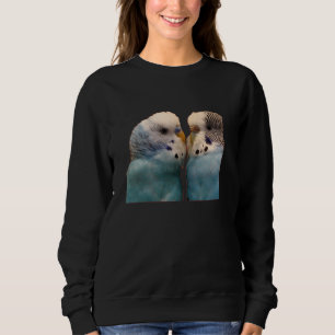 Two Love Budgies – Cute Blue Parakeets on Red Back Sweatshirt
