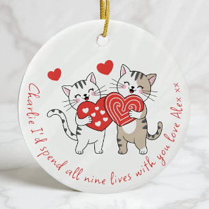 Two Love Cats Anniversary Valentine Couple Ceramic Ornament