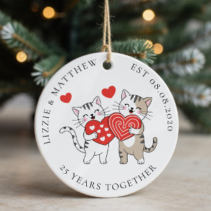 Two Love Cats Wedding Anniversary Photo Ceramic Ornament