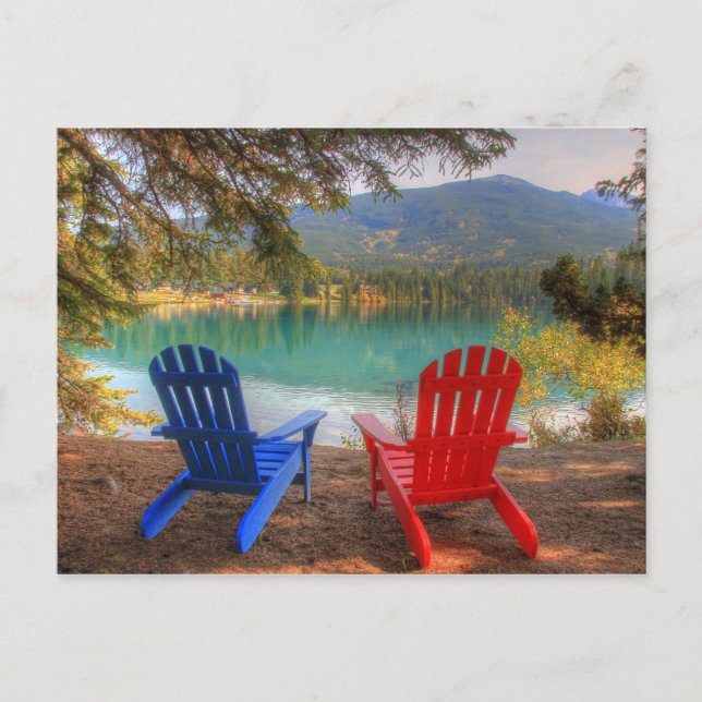 Two Love Chairs at Lakeshore Happy Valentine's Day Holiday Postcard (Front)
