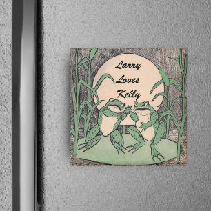 Two Love Green Funny Frogs Magnet
