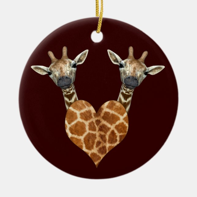 Two Lovely Giraffes Ceramic Ornament (Front)
