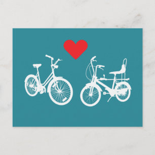 Two lovely vintage bikes find love postcard