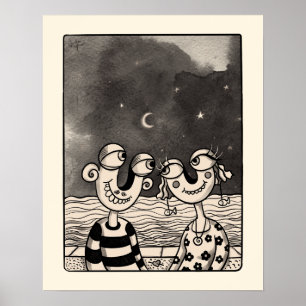 Two lovers Ink Painting Poster