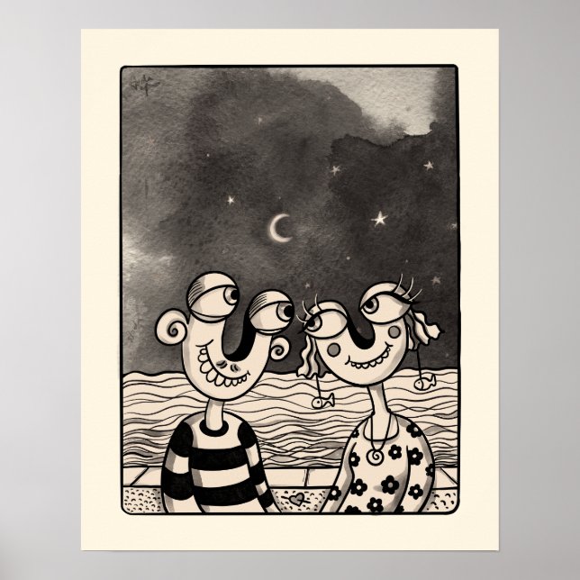 Two lovers Ink Painting Poster (Front)