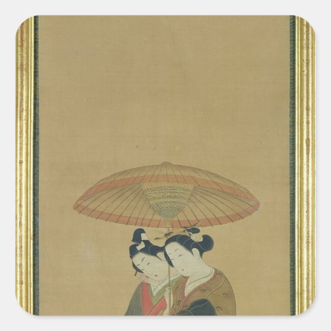 Two Lovers under an Umbrella Square Sticker (Front)