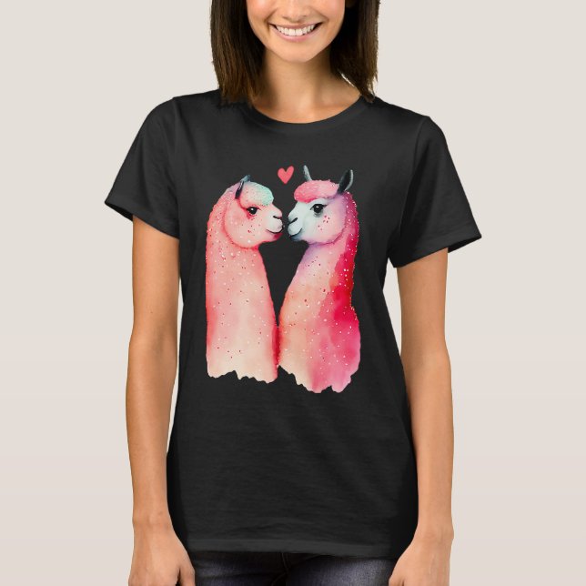 Two Loving Llamas In Love Heart Valentine's Day Al T-Shirt (Front)