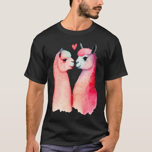 Two Loving Llamas In Love Heart Valentine's Day Al T-Shirt (Front)