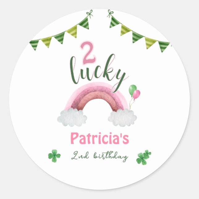 Two Lucky 2nd Birthday Classic Round Sticker (Front)