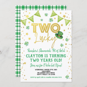 Two Lucky 2nd Birthday St Patrick's Day Party Invitation