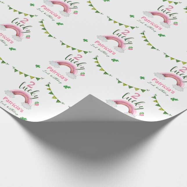 Two Lucky 2nd Birthday Wrapping Paper (Corner)