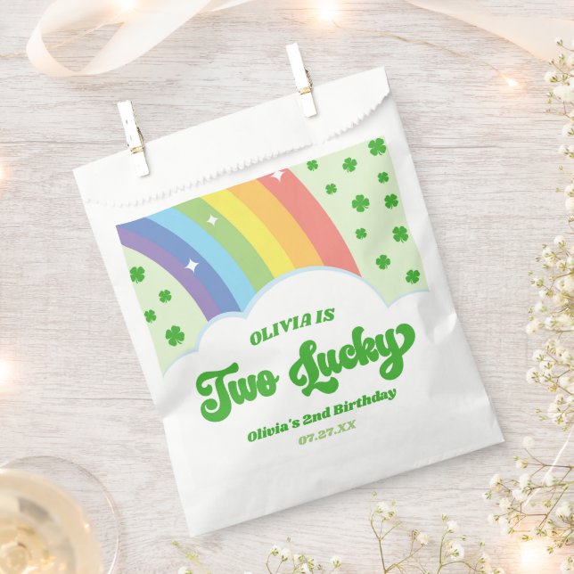 Two Lucky Charm Rainbow 2nd Birthday Party Favour Bag (Clipped)