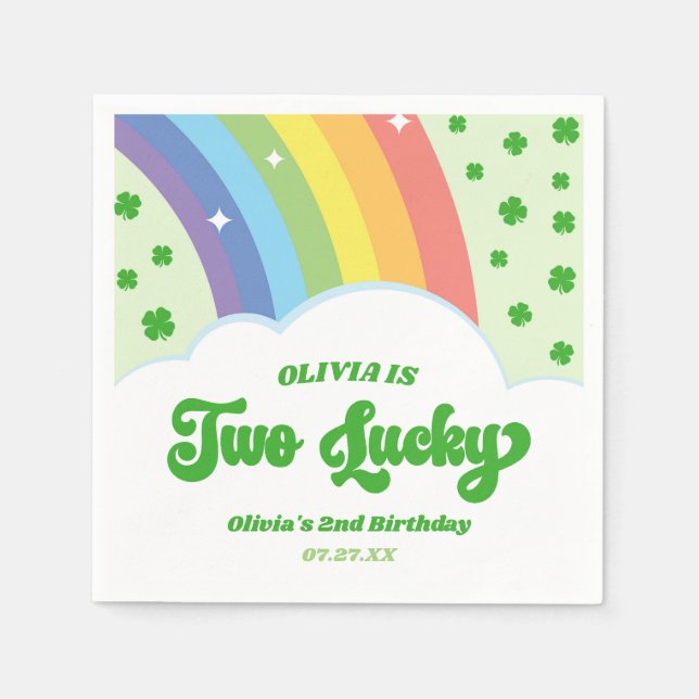 Two Lucky Charm Rainbow 2nd Birthday Party Napkin (Front)