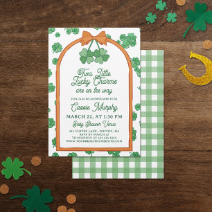 Two Lucky Charms Clovers Neutral Twin Baby Shower Invitation