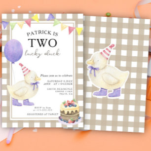 Two Lucky Duck Gender Neutral First Birthday  Invitation