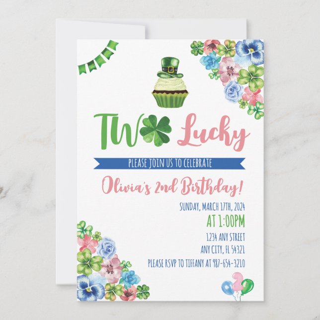 Two Lucky Saint Patrick's Day 2nd Birthday Invitation (Front)