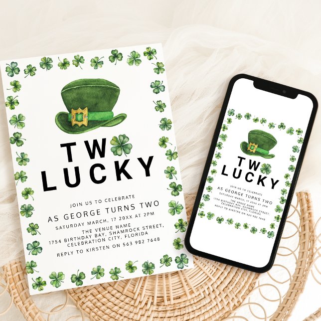 Two Lucky Shamrock Birthday Party Invitation (Creator Uploaded)