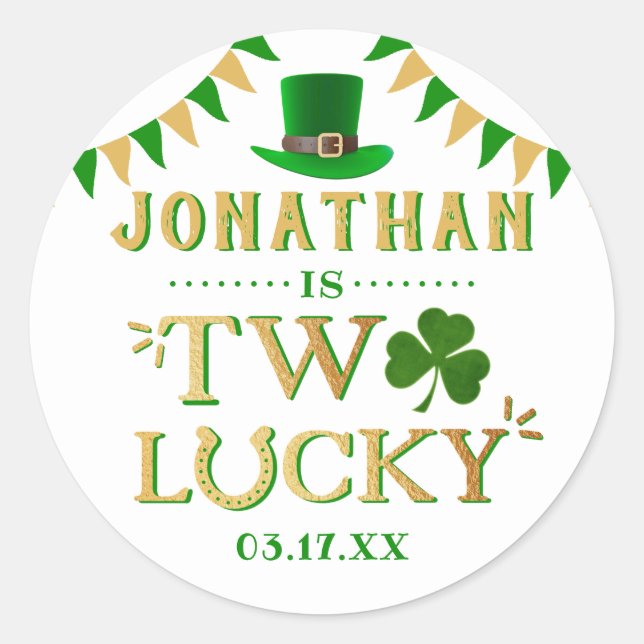 Two Lucky St. Patrick's Day 2nd Birthday Classic Round Sticker (Front)