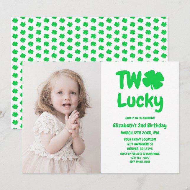 Two Lucky St Patrick's Day 2nd Birthday Invitation (Front/Back)