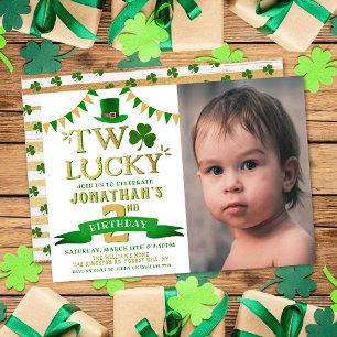 Two Lucky St. Patrick's Day 2nd Birthday Photo Invitation