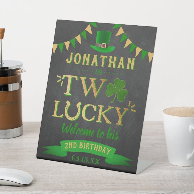 Two Lucky St. Patrick's Day 2nd Birthday Welcome Pedestal Sign (In SItu)