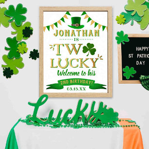 Two Lucky St. Patrick's Day 2nd Birthday Welcome Poster
