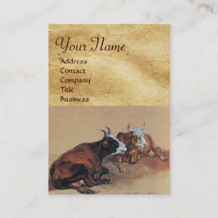 TWO LYING COWS MONOGRAM Parchment Business Card