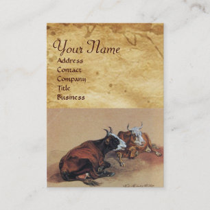 TWO LYING COWS Parchment Business Card