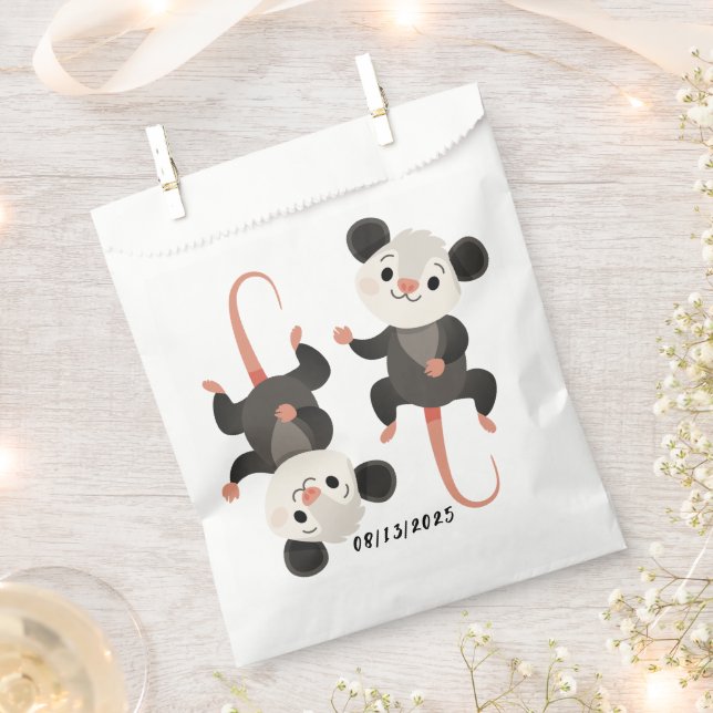 Two Lying Opossums, Custom Birthday Date Favour Bag (Clipped)