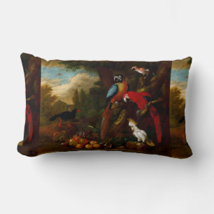 Two Macaws a Cockatoo and a Jay with Fruit Lumbar Cushion