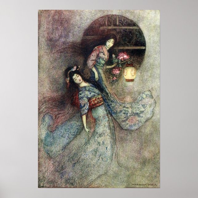 Two Maidens and Lantern by Warwick Goble  Poster (Front)