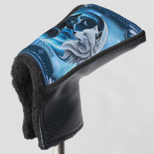 Two majestic wolf heads golf head cover