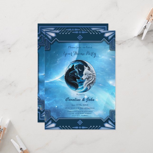 Two majestic wolf heads invitation (Front/Back In Situ)
